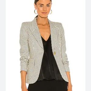 NEW Smythe Revolve Patch Pocket Duchess Blazer Jacket Cream Black Plaid Wool 8